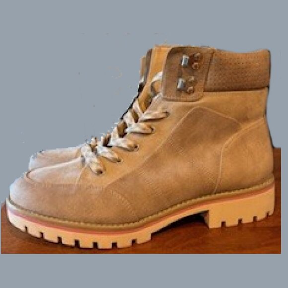 Sole Society Hiking, Combat Boot, Lace Up, Faux Suede, Beige, Size 9 1/2 NWT - Picture 1 of 5